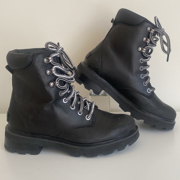 Sorel Shoes - SOREL Women’s LENNOX™ LACE STKD BOOT Size 8 Waterproof Leather Black Moto Boots